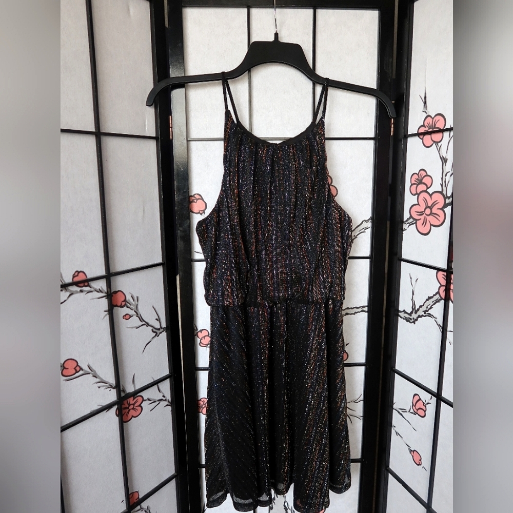 Trixxi Black Sparkly Spaghetti Straps Mini Dress Size Large NWT